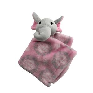 HB Baby Security Blanket Lovey Elephant Plush 14" X 14" Pink Gray Circle Pattern